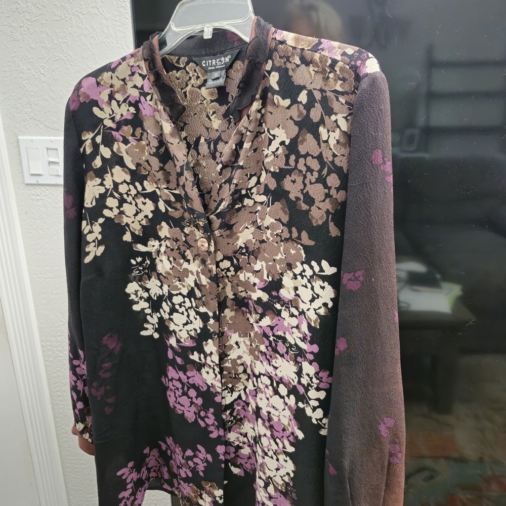 Citron Black and Purple Floral Blouse